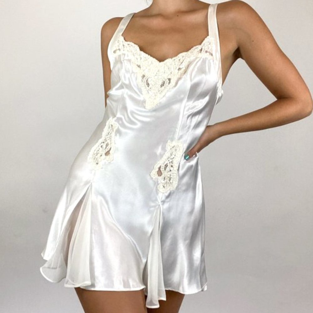 Vintage Liquid Satin Ivory Lace Bridal Slip Dress